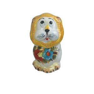 GUARD CAT hollywood regency vtg ceramic cookie jar Leo Lion fiori italian art